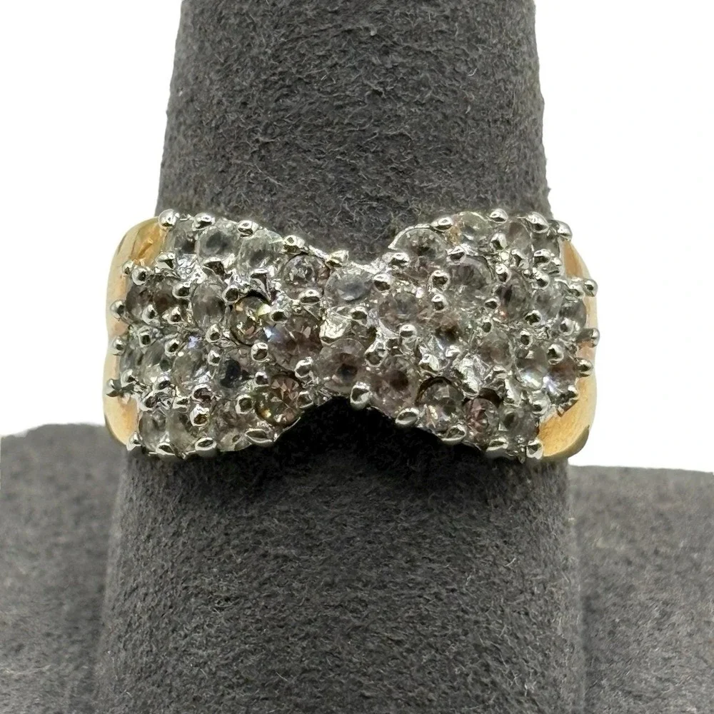 Clear CZ Sparkly Ring Shiny Twist Gold‎ Tone Vintage Band Cluster Size 9.75 Glam